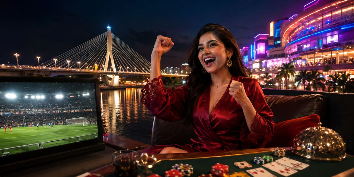 A player enjoying Andar Bahar under neon lights in Barisal